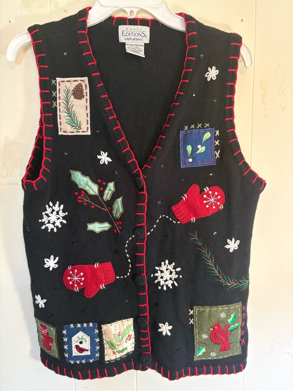 Basic Editions Women's Holiday Christmas Sweater Vest Ramie & Cotton Medium Y2K